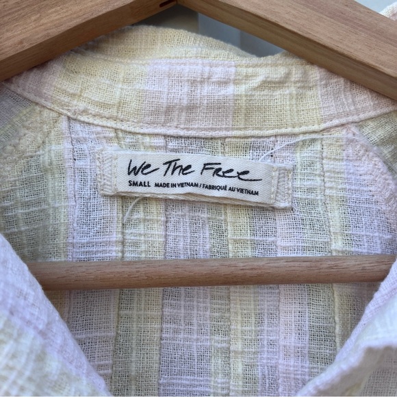 FREE PEOPLE Top Linen Woven Away at Sea Stripe Top Small S boxy Knit - Picture 10 of 12